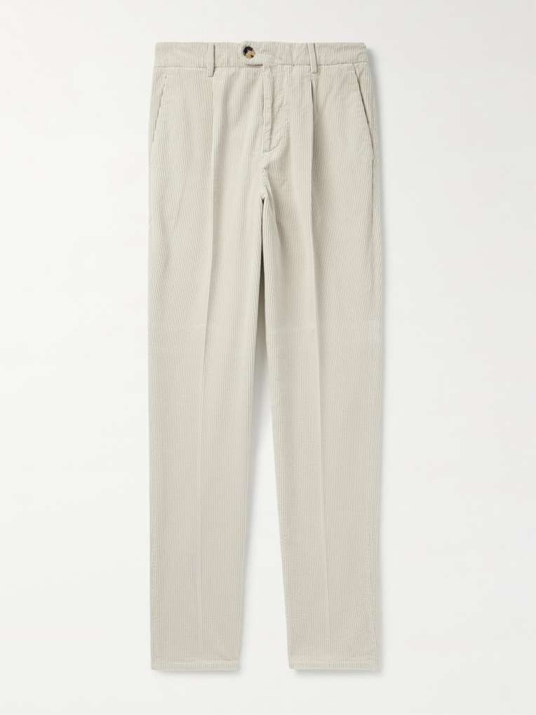 Brunello Cucinelli — Straight-Leg Pleated Cotton-Corduroy Trousers