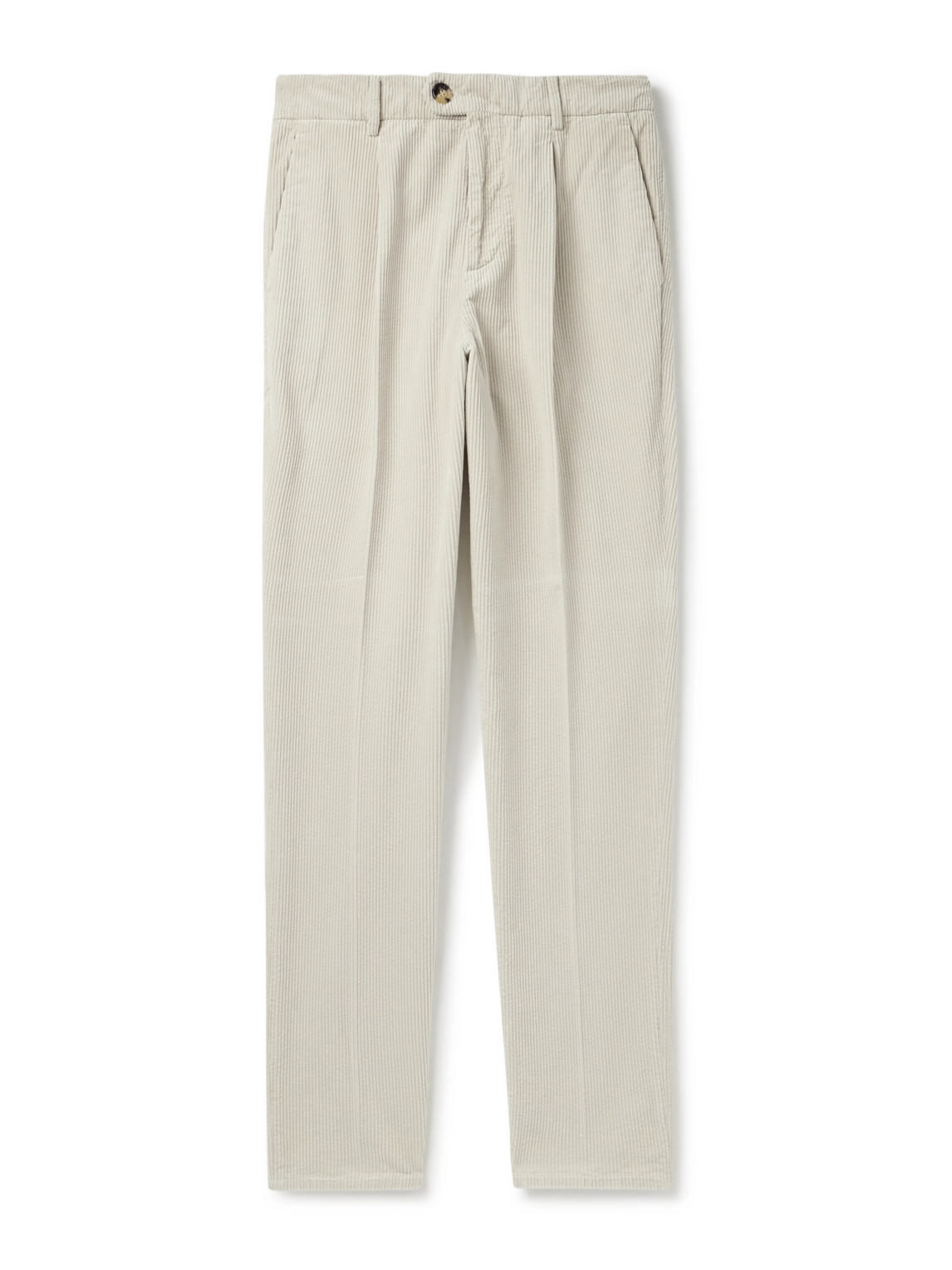 Brunello Cucinelli Straight-leg Pleated Cotton-corduroy Trousers In Gray
