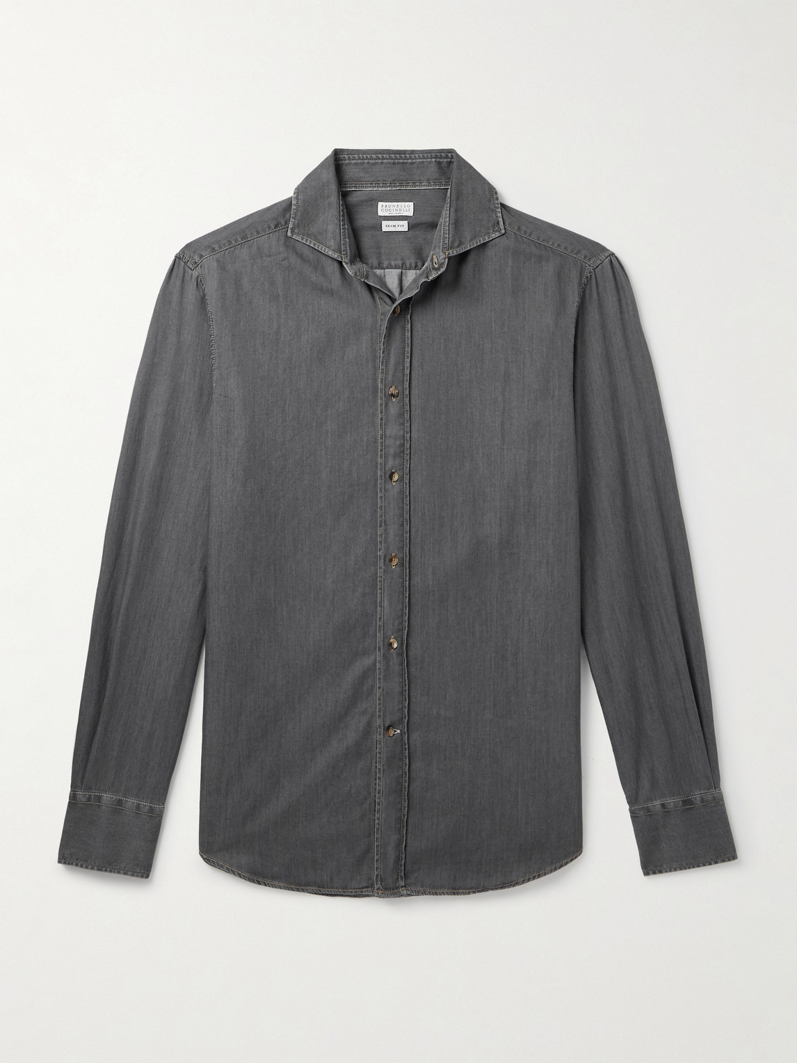 Brunello Cucinelli Slim-Fit Spread-Collar Cotton-Chambray Shirten