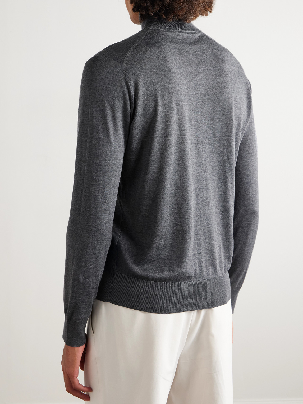 Brunello Cucinelli Wool Turtleneck Sweater With Ribbed Cuffs And Hem In Gray