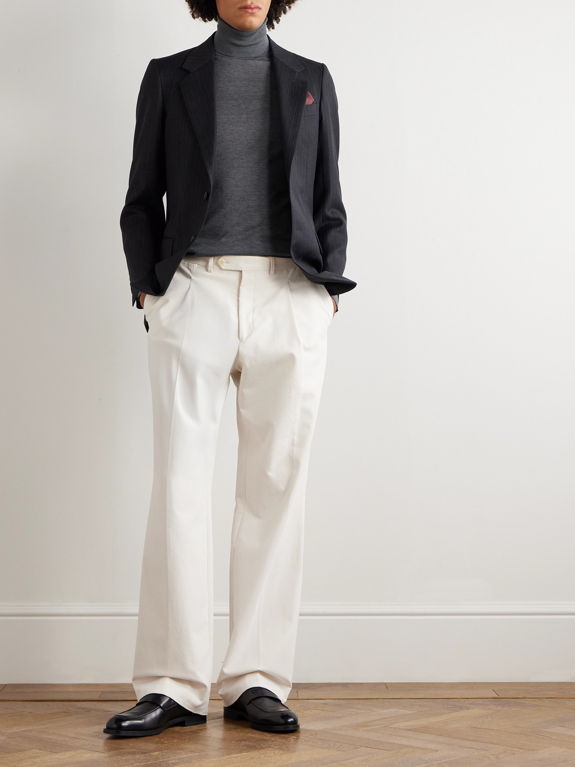 Brunello Cucinelli Wool Turtleneck Sweater With Ribbed Cuffs And Hem In Gray