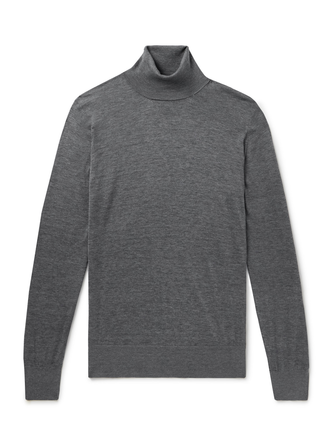 Brunello Cucinelli Wool Turtleneck Sweater With Ribbed Cuffs And Hem In Gray