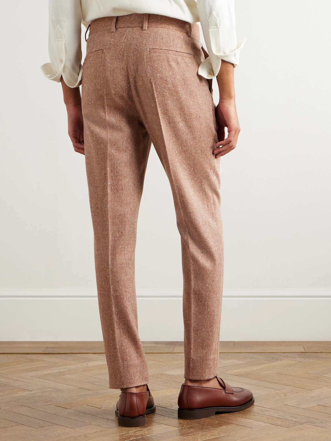 Brunello Cucinelli - Straight-leg Pleated Herringbone Wool And Cashmere-blend Trousers - Men - Orange - It 46 