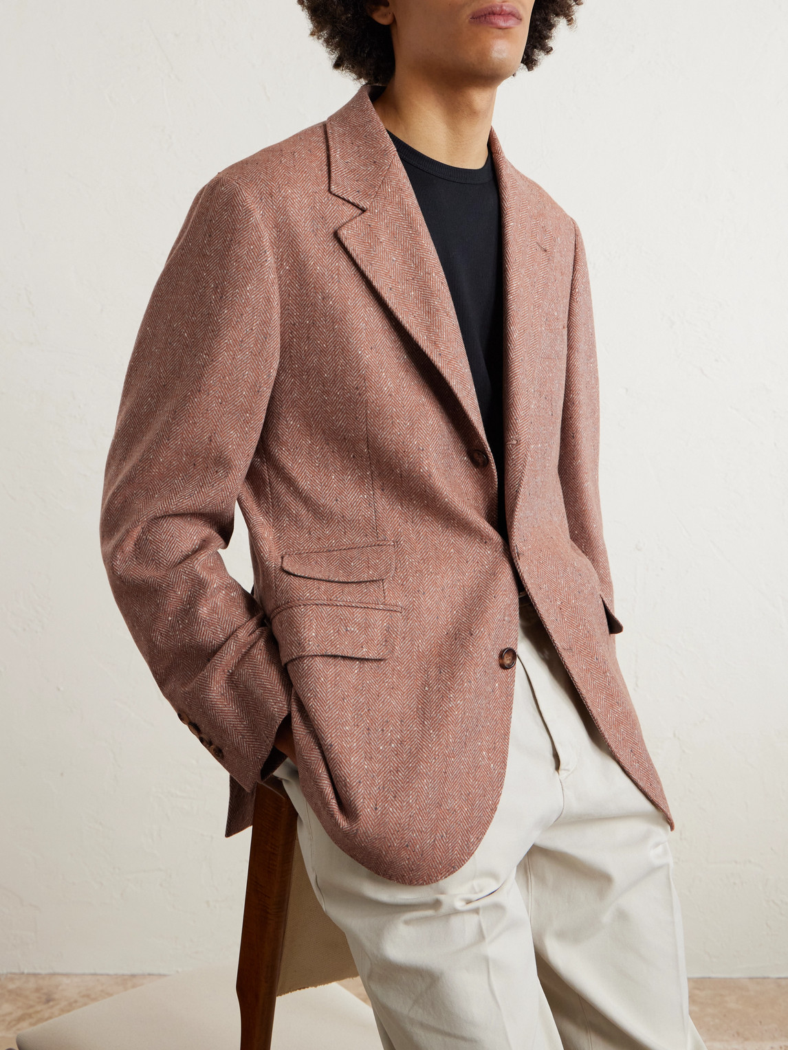  Brunello Cucinelli - Herringbone Wool And Cashmere-blend Blazer - Men - Neutrals - It 46 