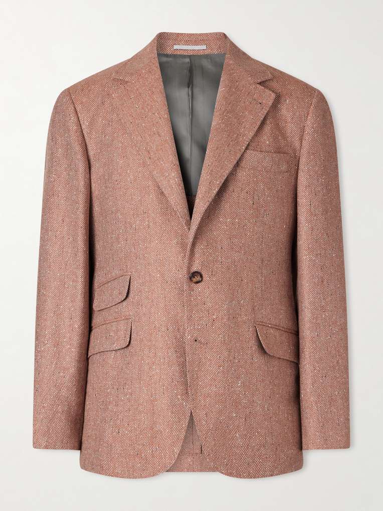 BRUNELLO CUCINELLI Herringbone Wool and Cashmere-Blend Blazer