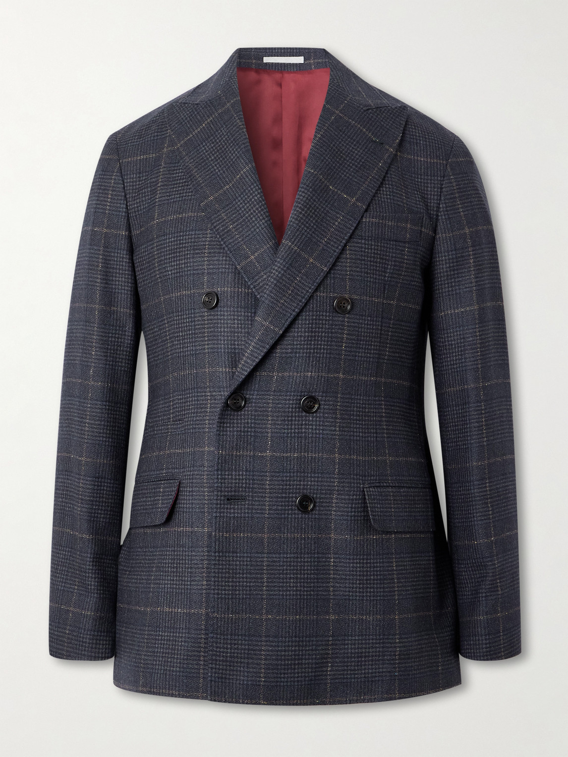Brunello Cucinelli Checked Double-Breasted Cashmere and Virgin Wool-Blend Suit Jacket - Men