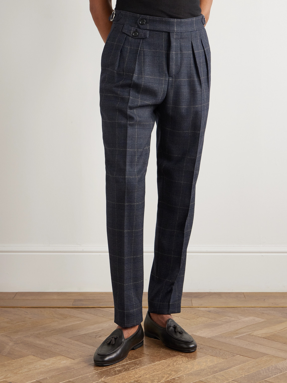  Brunello Cucinelli - Straight-leg Checked Cashmere And Wool-blend Suit Trousers - Men - Blue - It 52 