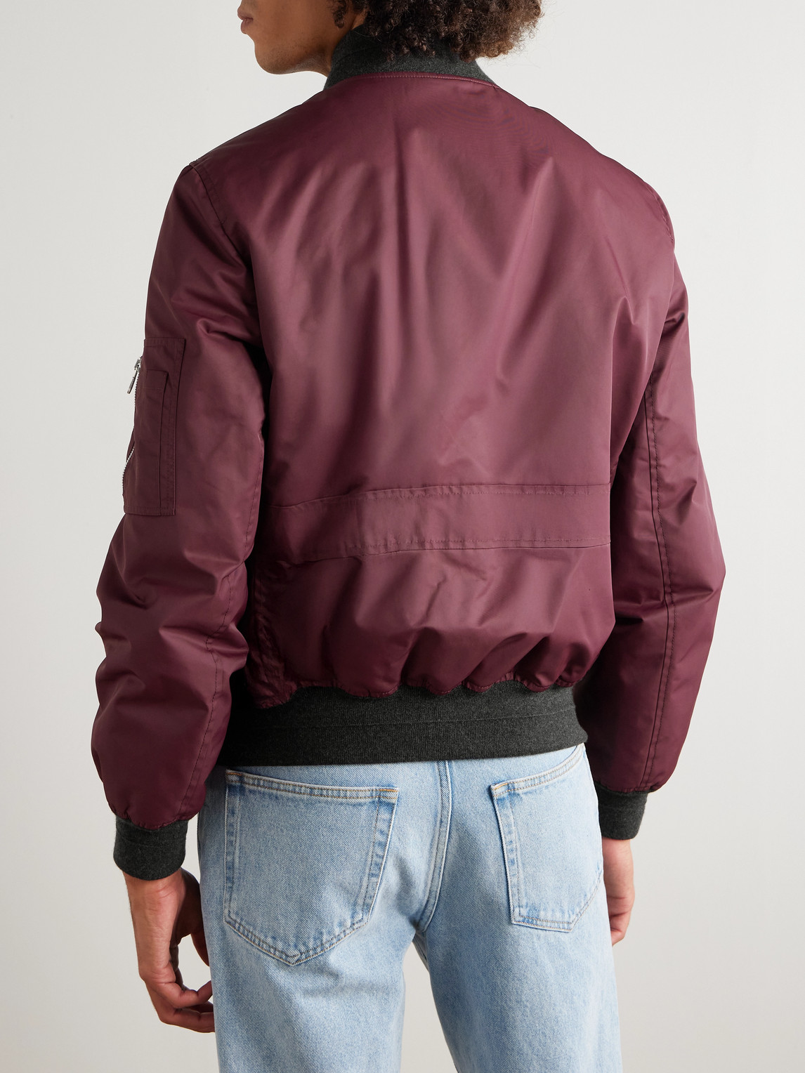 Brunello Cucinelli Padded Cashmere-trimmed Shell Bomber Jacket In Burgundy