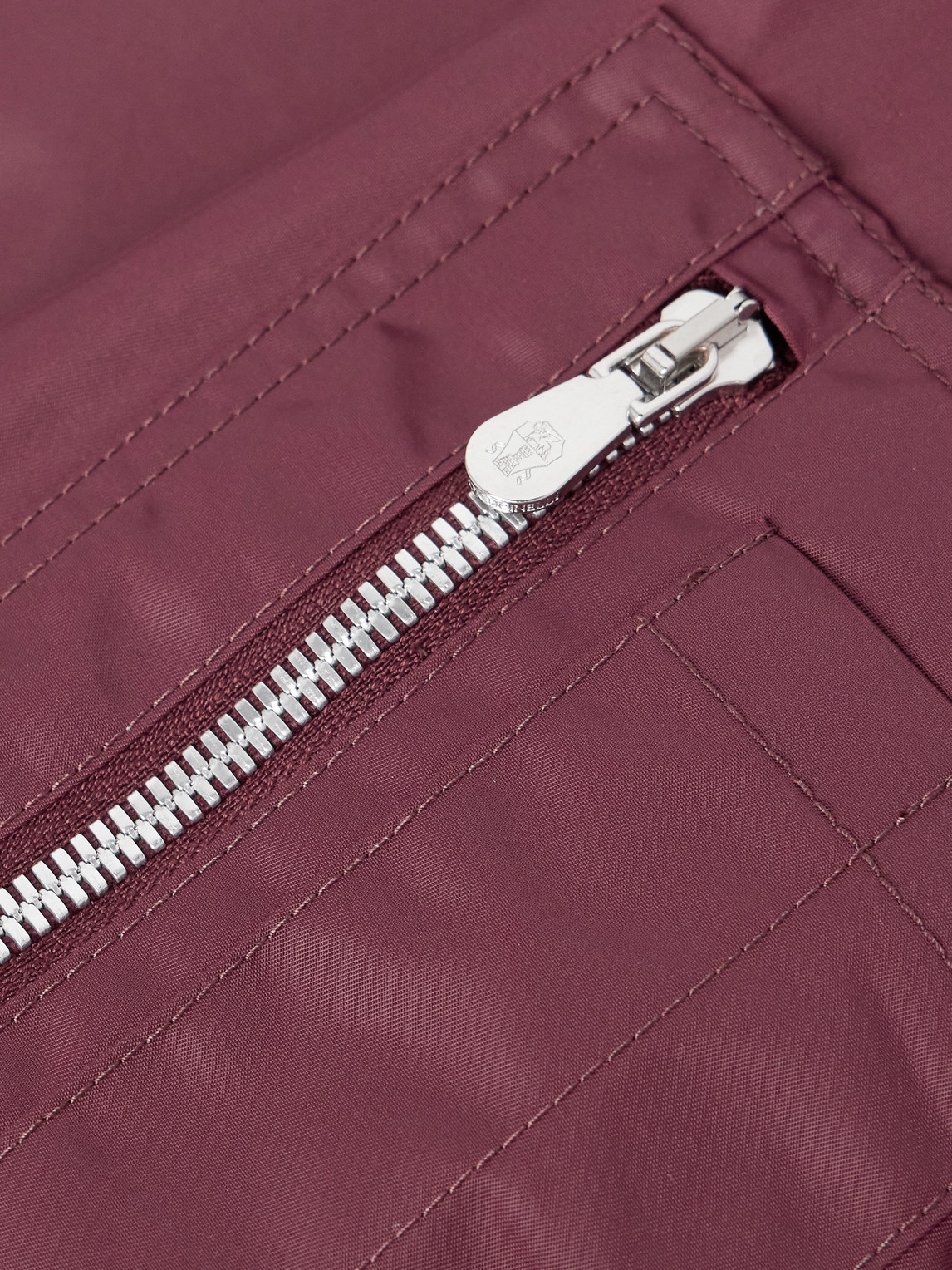 Brunello Cucinelli Padded Cashmere-trimmed Shell Bomber Jacket In Burgundy