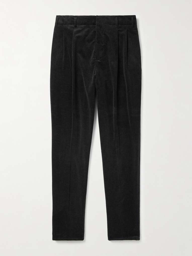 Brunello Cucinelli — Tapered Pleated Stretch Cotton and Cashmere-Blend Corduroy Trousers