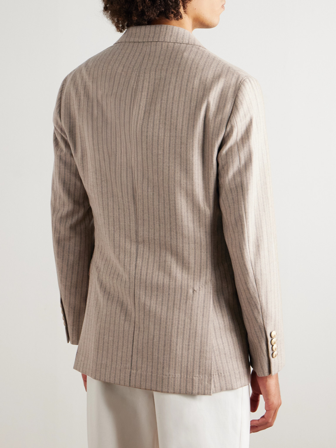 Brunello Cucinelli Striped Cashmere And Silk-blend Suit Jacket In Neutral