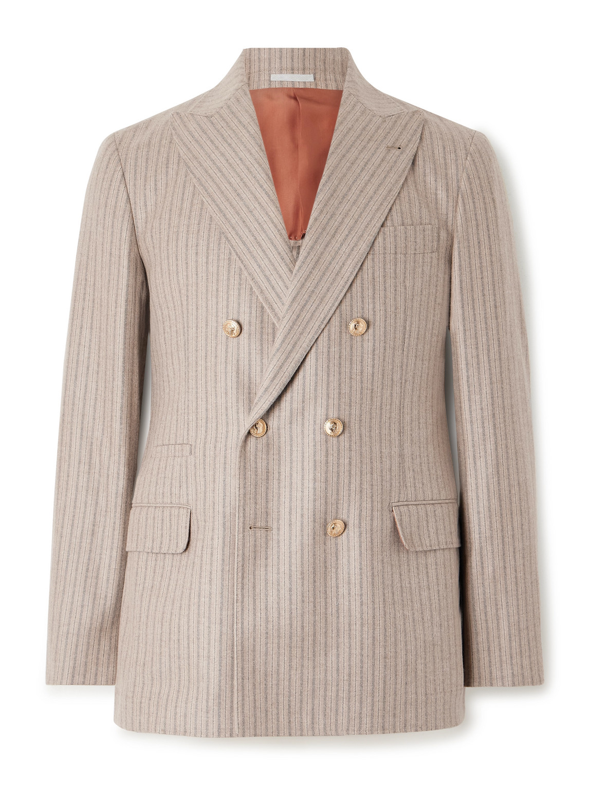 Brunello Cucinelli Striped Cashmere And Silk-blend Suit Jacket In Neutral