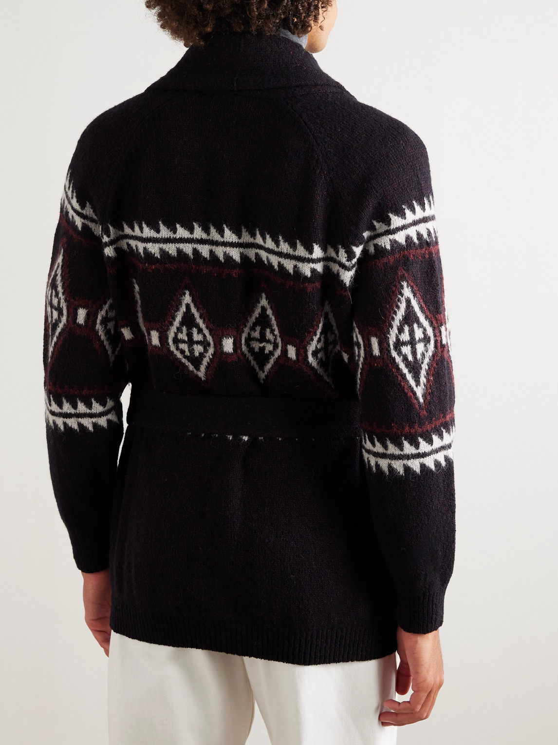 Brunello Cucinelli Jacquard Wool, Silk And Cashmere Cardigan In Black