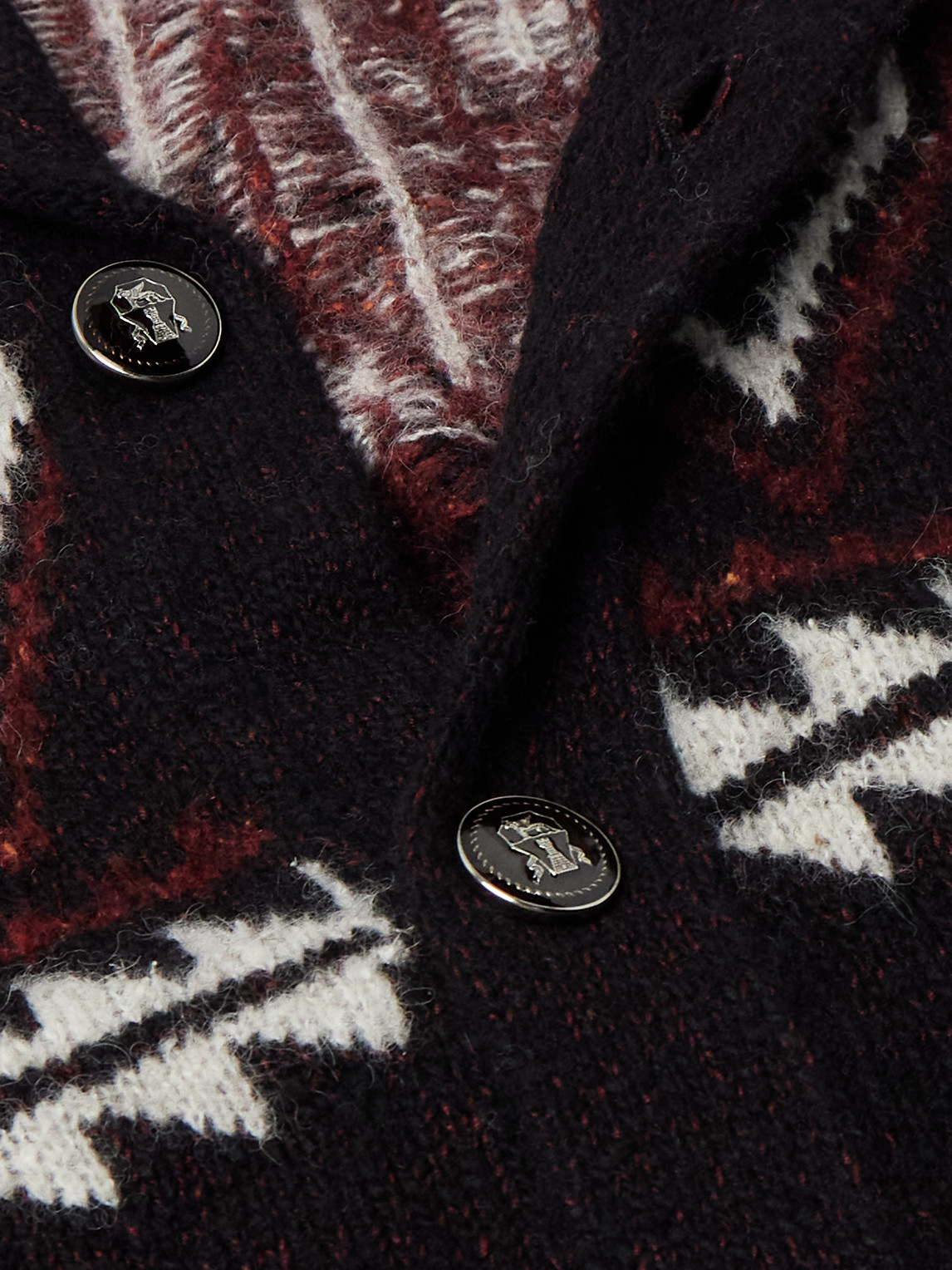 Brunello Cucinelli Jacquard Wool, Silk And Cashmere Cardigan In Black