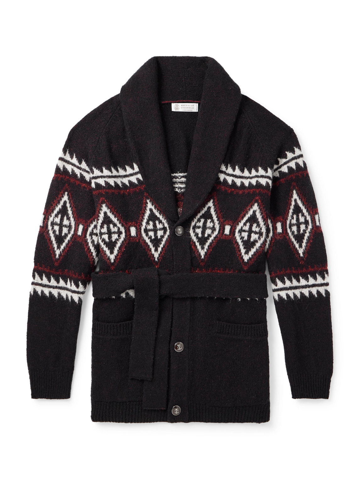 Brunello Cucinelli Jacquard Wool, Silk And Cashmere Cardigan In Black