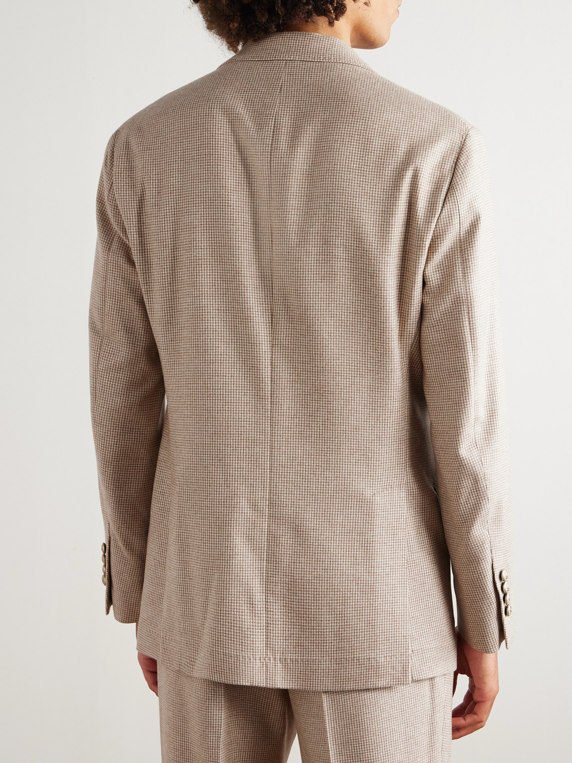 Brunello Cucinelli Double-breasted Puppytooth Cashmere And Silk-blend Suit Jacket In Neutral