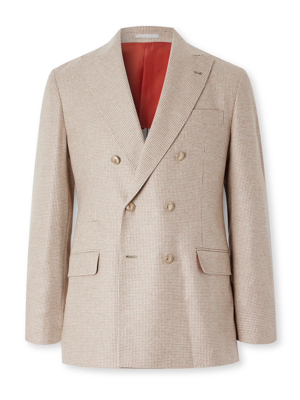 Brunello Cucinelli Double-breasted Puppytooth Cashmere And Silk-blend Suit Jacket In Neutral