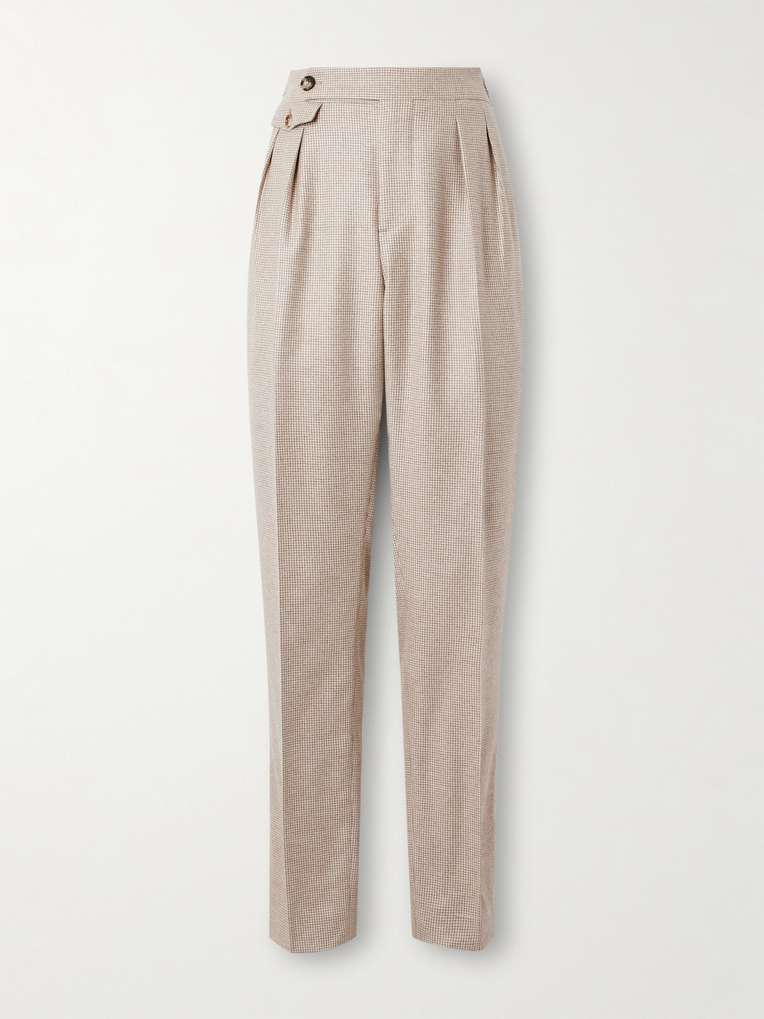 Brunello Cucinelli — Straight-Leg Pleated Puppytooth Cashmere and Silk-Blend Suit Trousers