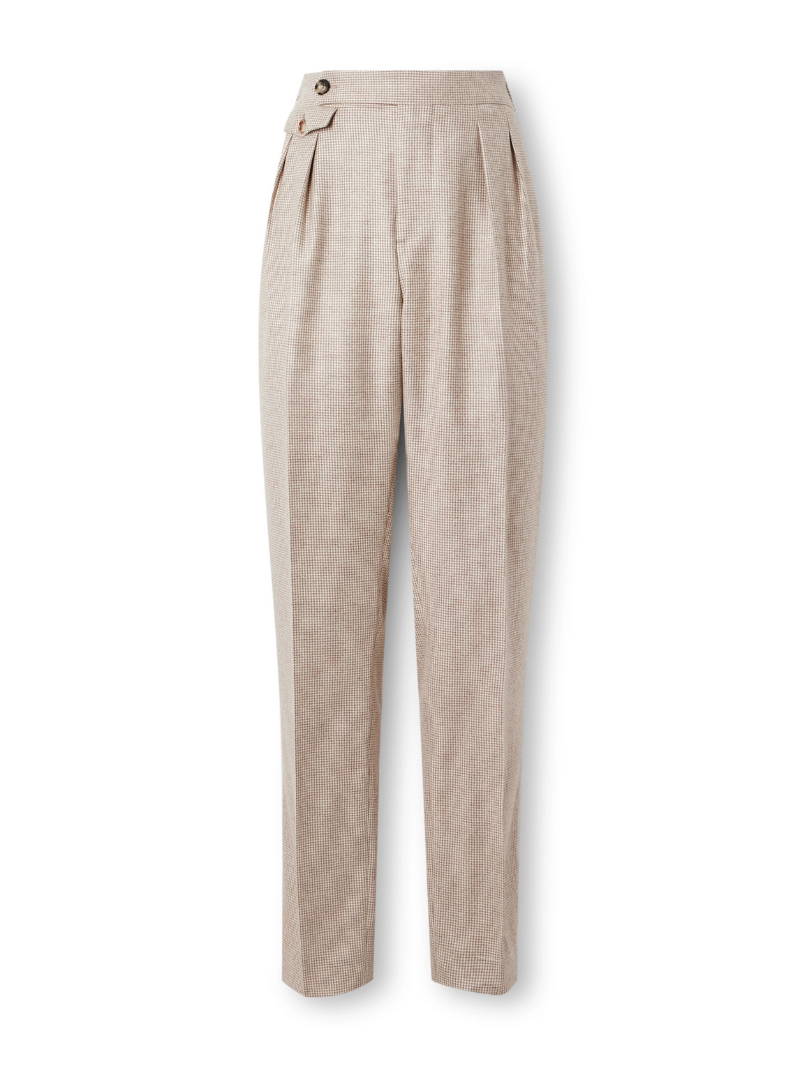 Brunello Cucinelli Straight-leg Pleated Puppytooth Cashmere And Silk-blend Suit Trousers In Neutral