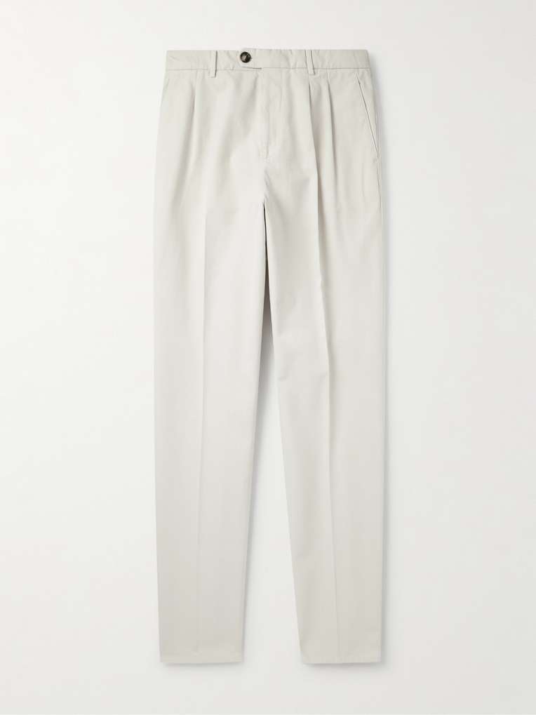 Brunello Cucinelli — Straight-Leg Pleated Cotton Trousers