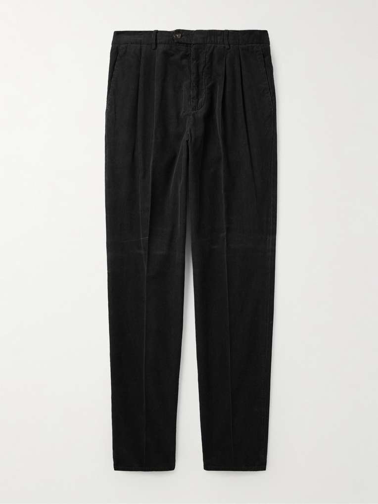 Brunello Cucinelli — Tapered Pleated Cotton-Corduroy Trousers