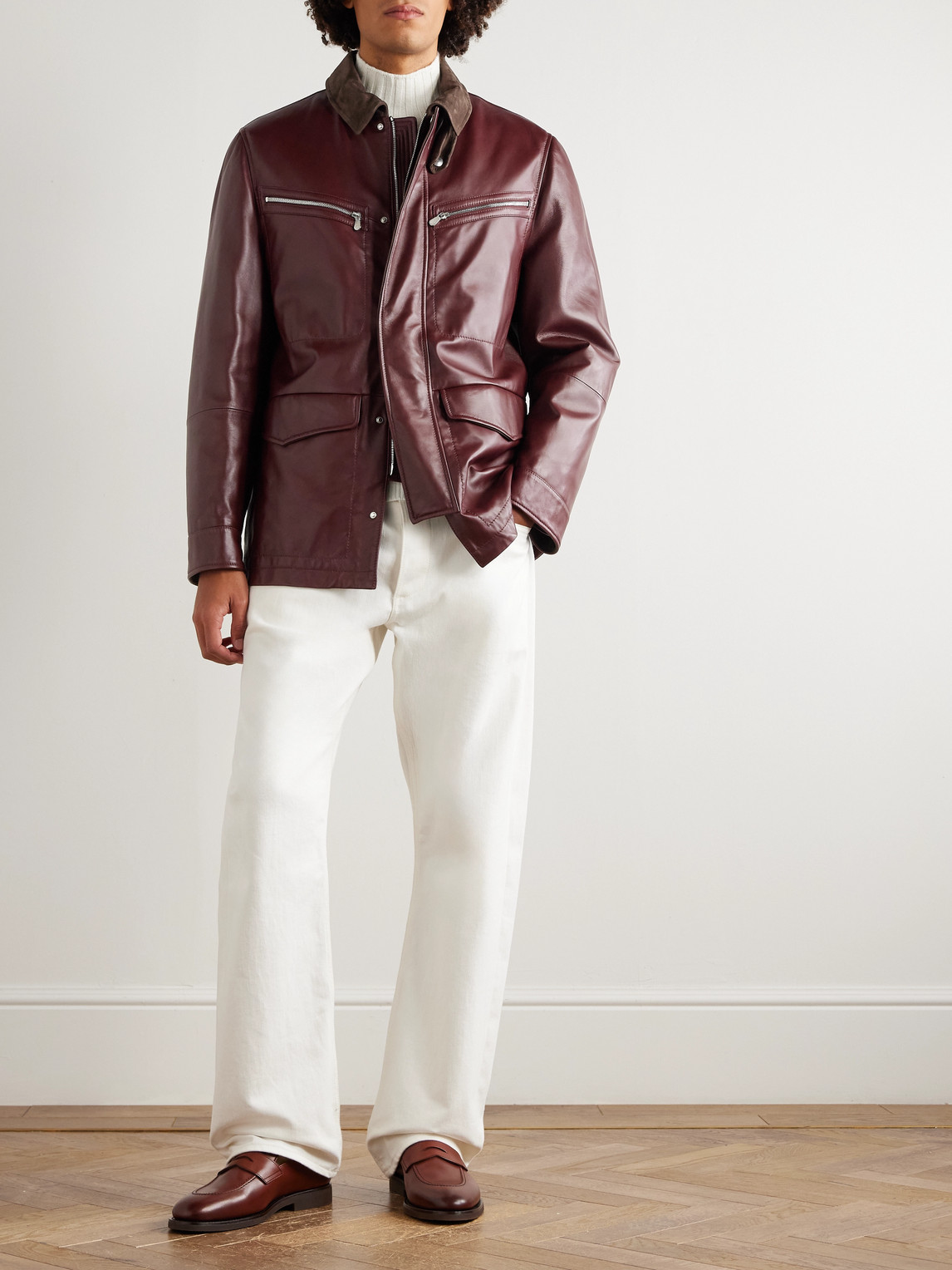 Brunello Cucinelli Padded Nubuck-trimmed Leather Field Jacket In Brown