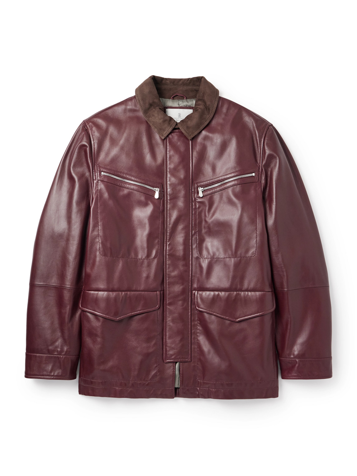 Brunello Cucinelli Padded Nubuck-trimmed Leather Field Jacket In Brown