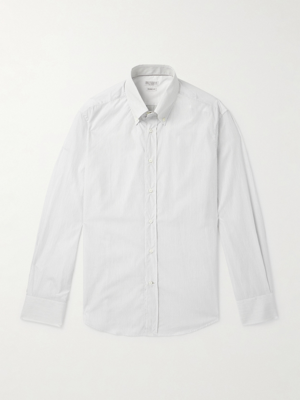 Brunello Cucinelli lim-Fit Button-Down Collar Pinstriped Cotton-Poplin hirt - Men