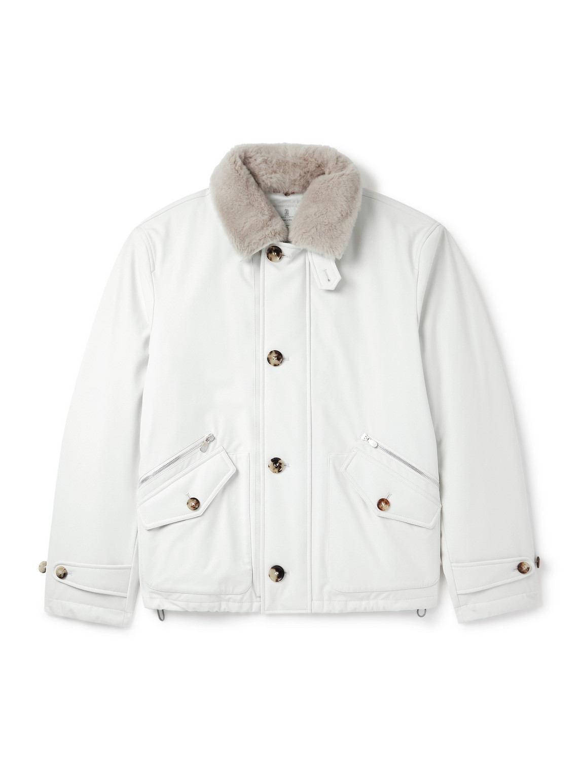 Brunello Cucinelli Shearling-trimmed Shell Jacket In White