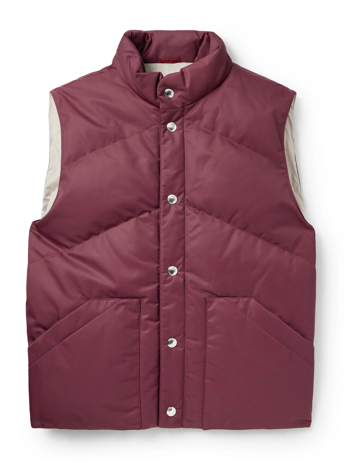Brunello Cucinelli Quilted Shell Down Gilet In Burgundy