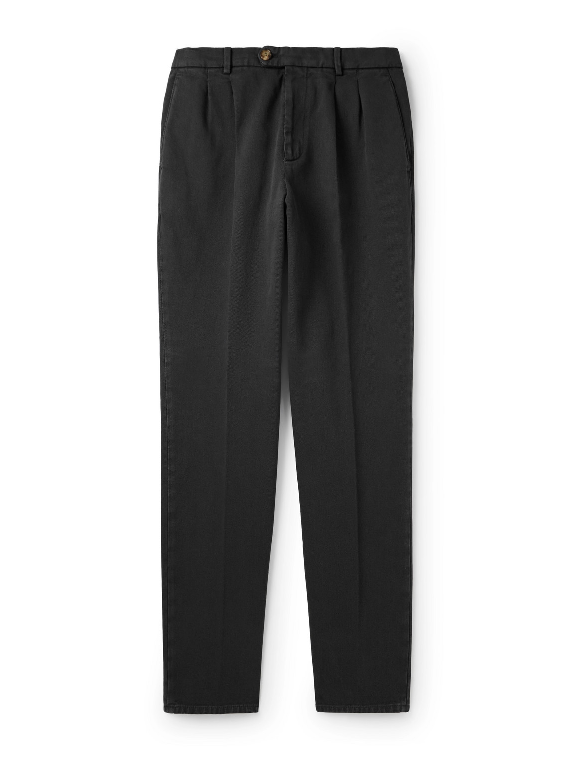 Brunello Cucinelli Straight-leg Pleated Cotton-corduroy Trousers In Black