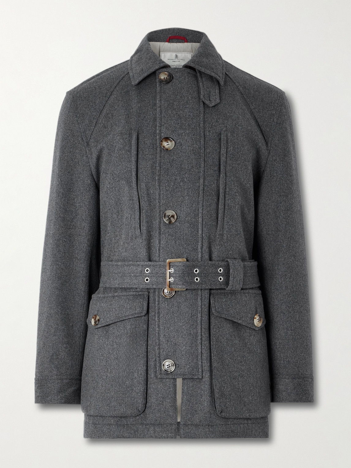 Brunello Cucinelli Cappotto Belted Leather-Trimmed Wool Field Jacket - Men