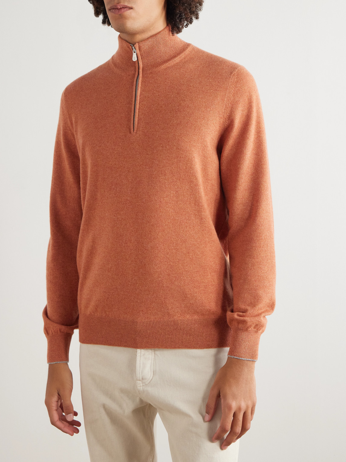 Brunello Cucinelli Cashmere Half-zip Sweater In Brown