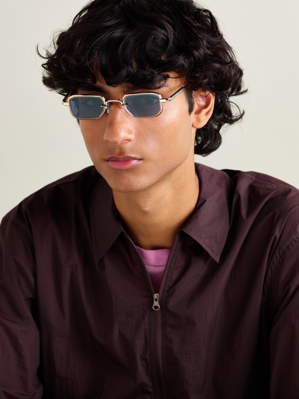 Sato Deneb-t Square-frame Gold-tone Titanium Sunglasses In Pink