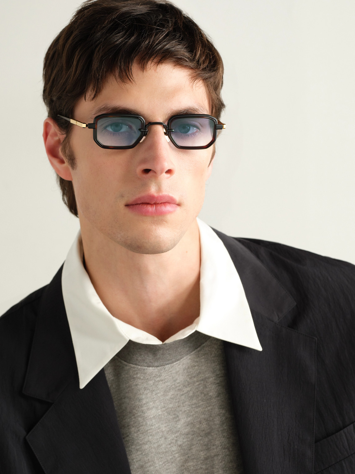 Sato Deneb-t Square-frame Titanium, Tortoiseshell Acetate And Gold-tone Sunglasses In Brown