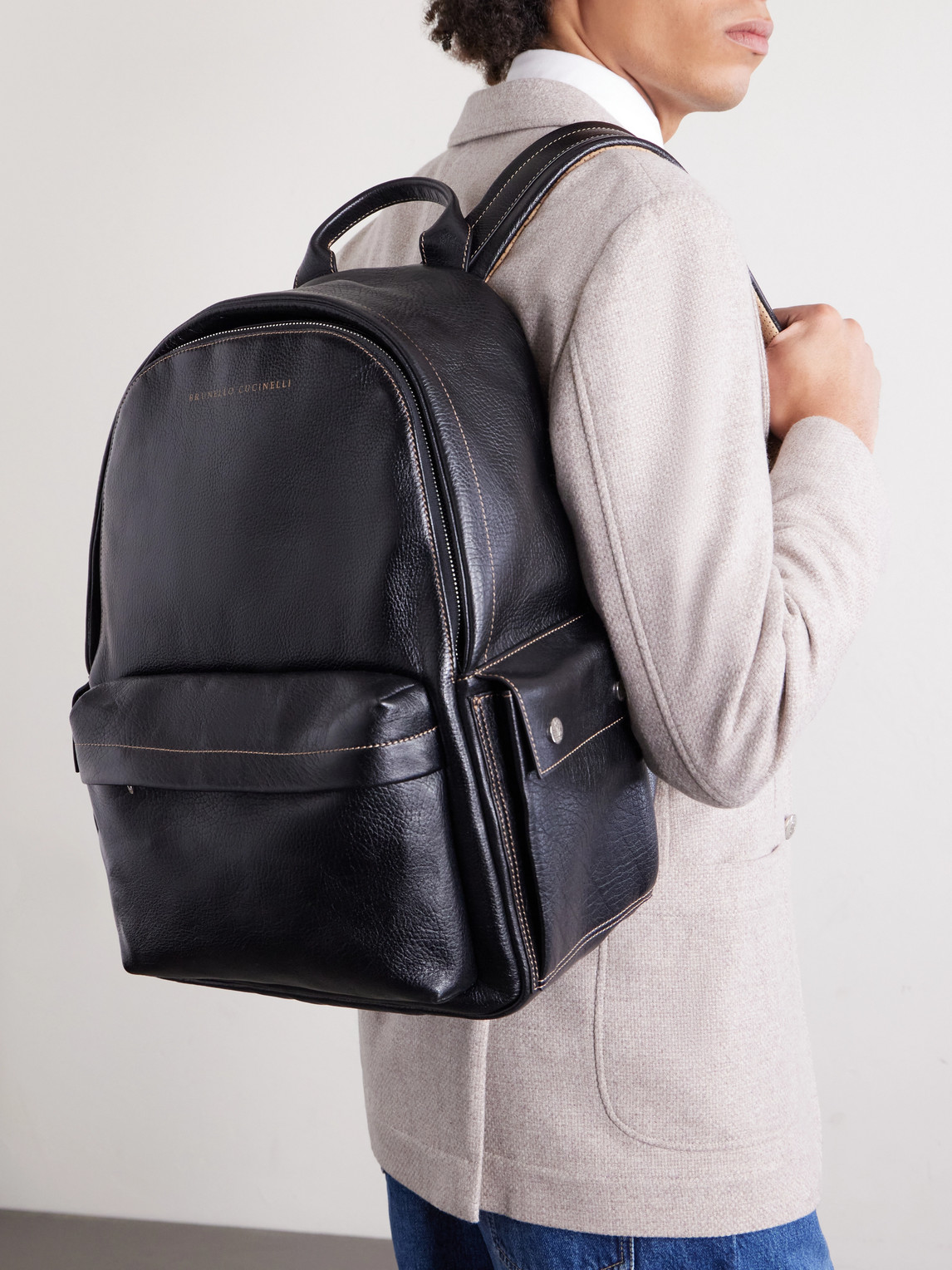  Brunello Cucinelli - Full-grain Leather Backpack - Men - Black 