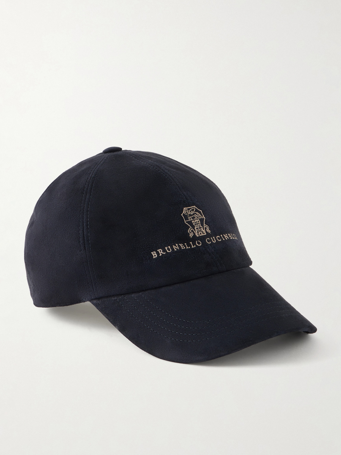 Brunello Cucinelli Logo-embroidered Suede Cap In Blue