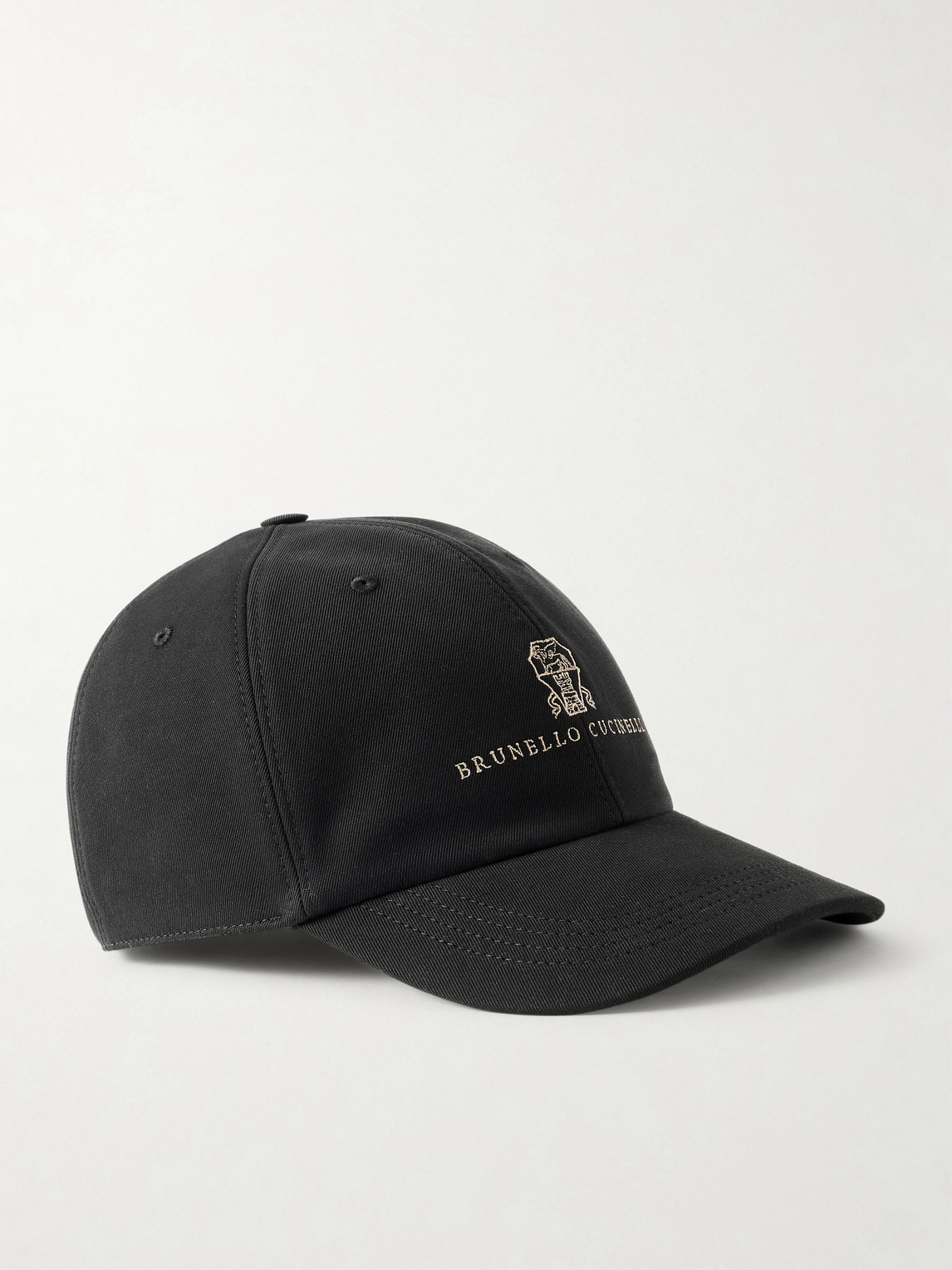Brunello Cucinelli Logo-embroidered Leather-trimmed Cotton-twill Baseball Cap In Black