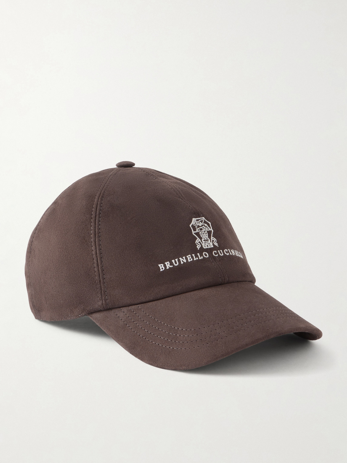 Brunello Cucinelli Logo-embroidered Suede Cap In Brown