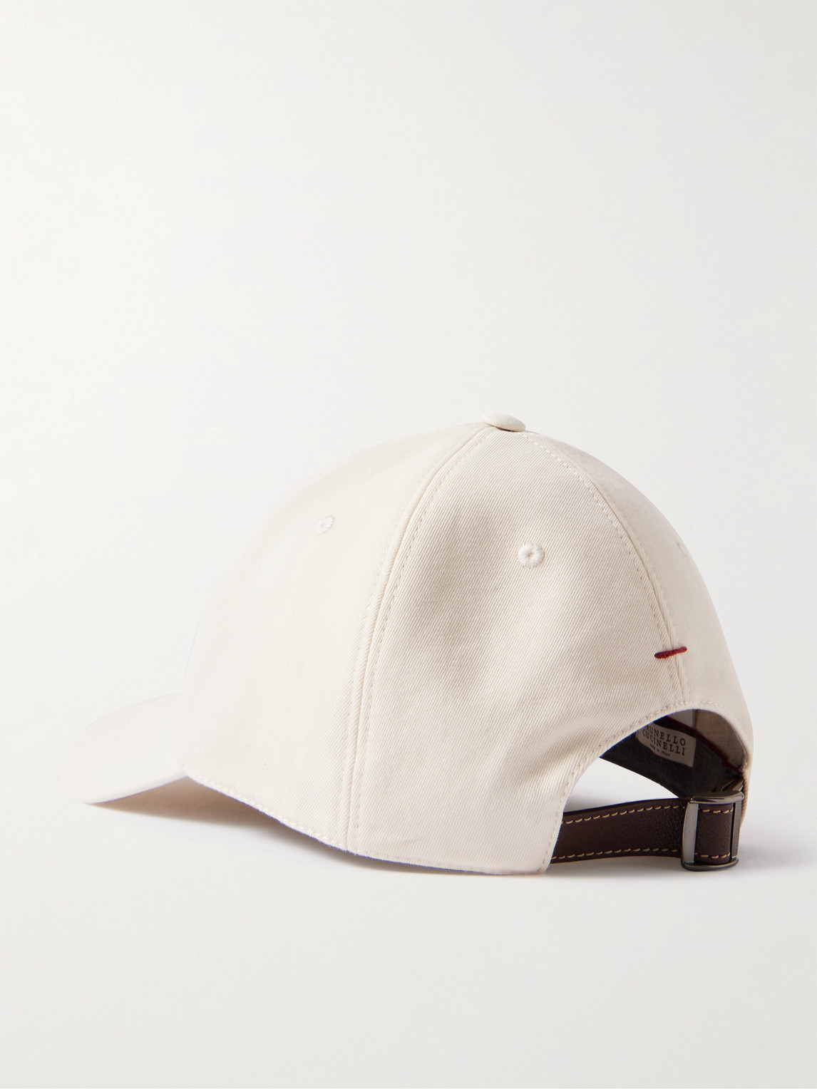 Brunello Cucinelli Logo-embroidered Leather-trimmed Cotton-twill Baseball Cap In White