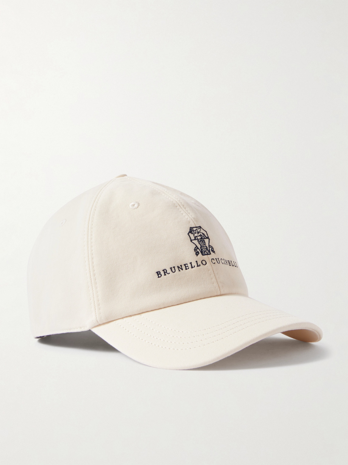Brunello Cucinelli Logo-Embroidered Leather-Trimmed Cotton-Twill Baseball Cap - Men