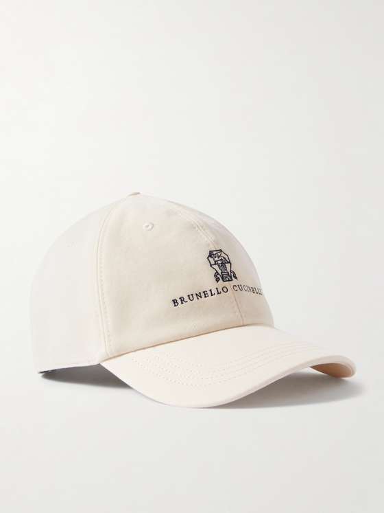 Brunellocucinelli Logo-Embroidered Leather-Trimmed Cotton-Twill Baseball Cap