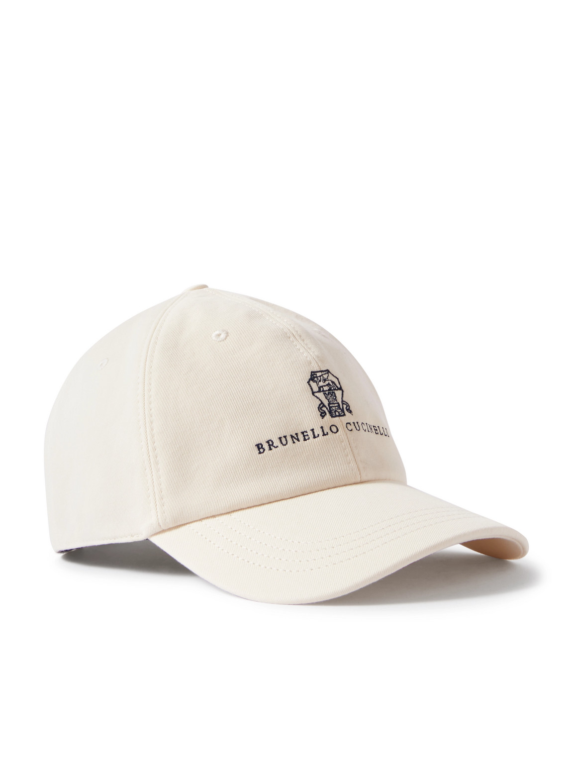Brunello Cucinelli Logo-embroidered Leather-trimmed Cotton-twill Baseball Cap In White