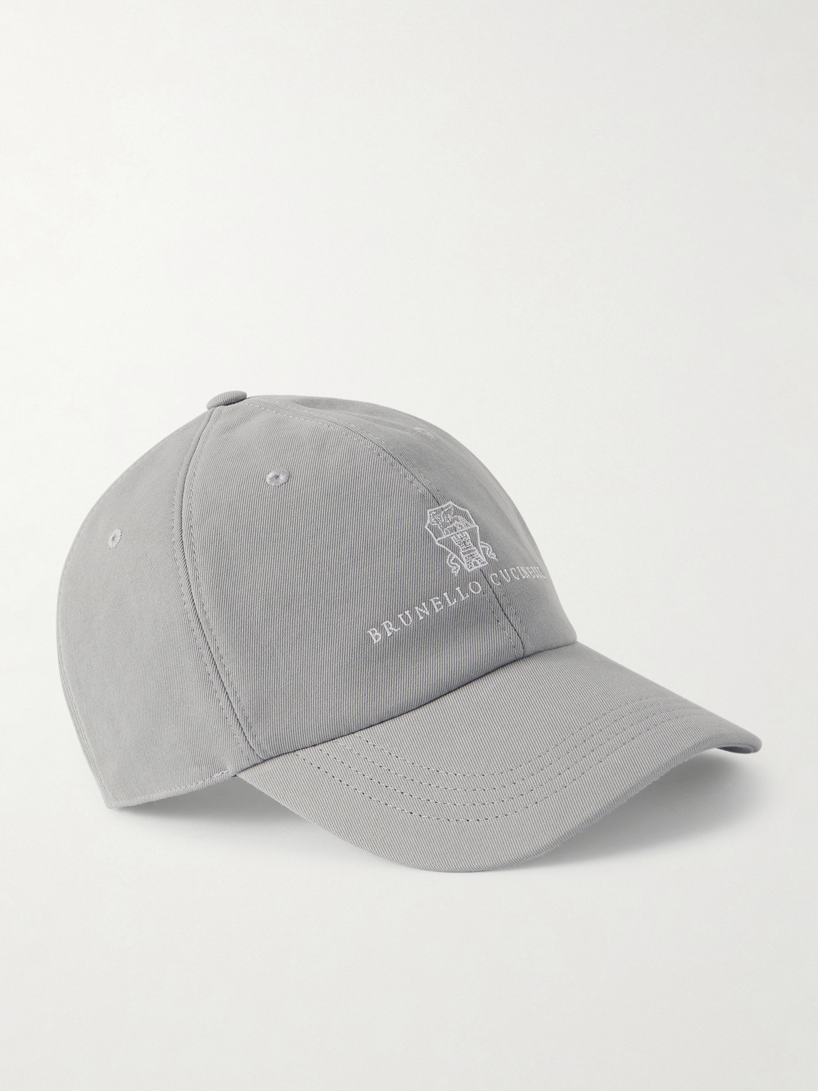 Brunello Cucinelli Logo-Embroidered Leather-Trimmed Cotton-Twill Baseball Cap - Men