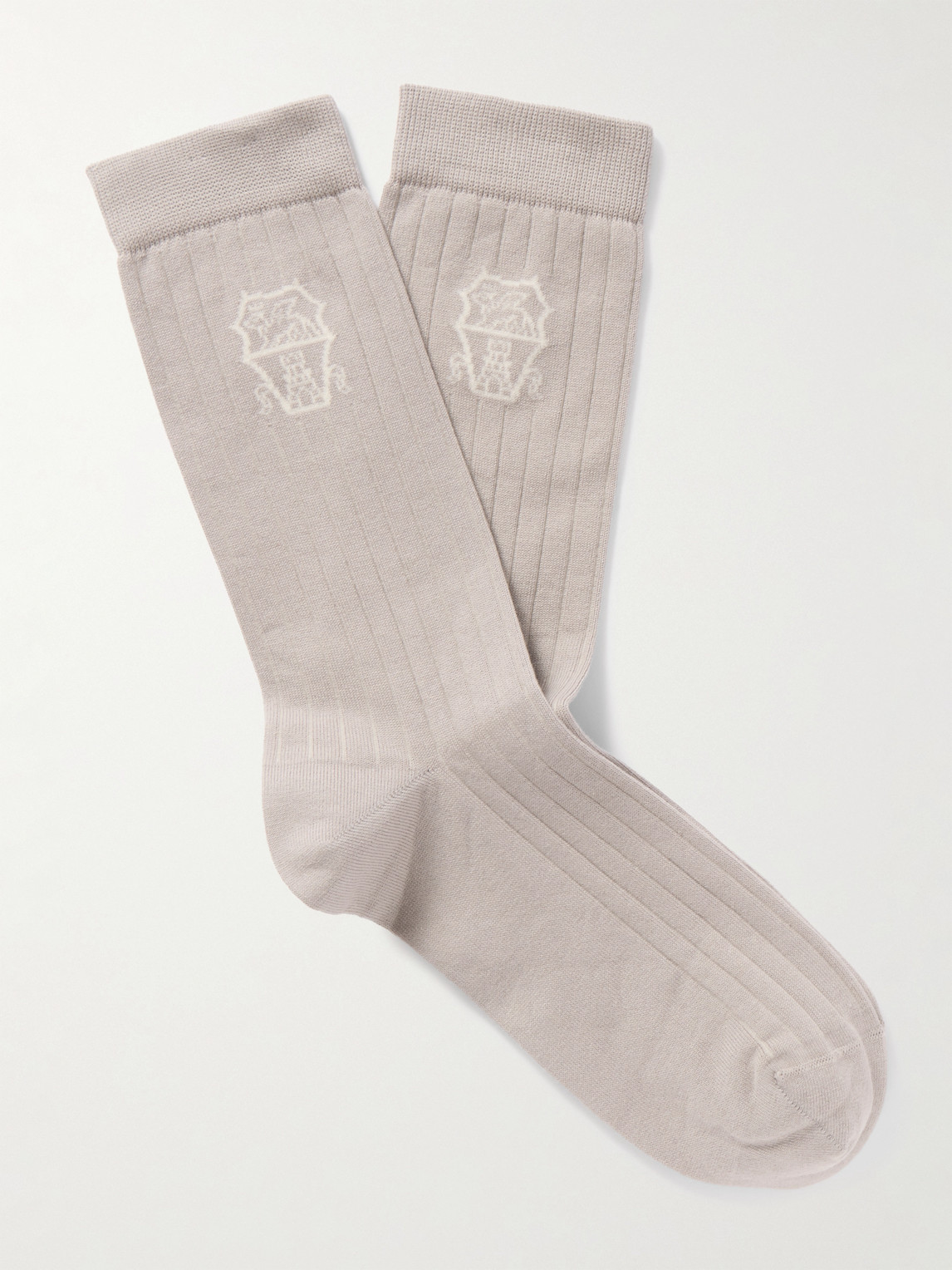 Brunello Cucinelli Logo-jacquard Ribbed Cotton Socks In Neutral