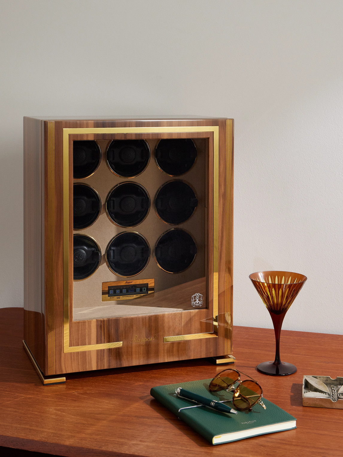 Paramount Walnut and Glass Nine-Piece Watch Winder — 2