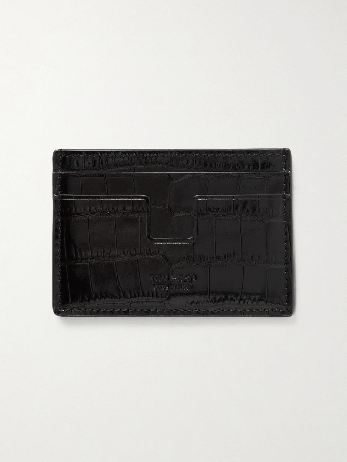 Tom Ford Croc-effect Patent-leather Cardholder In Brown