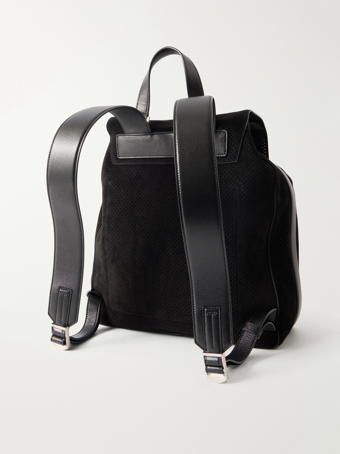  Tom Ford - T Line Leather-trimmed Perforated Suede Backpack - Men - Black 