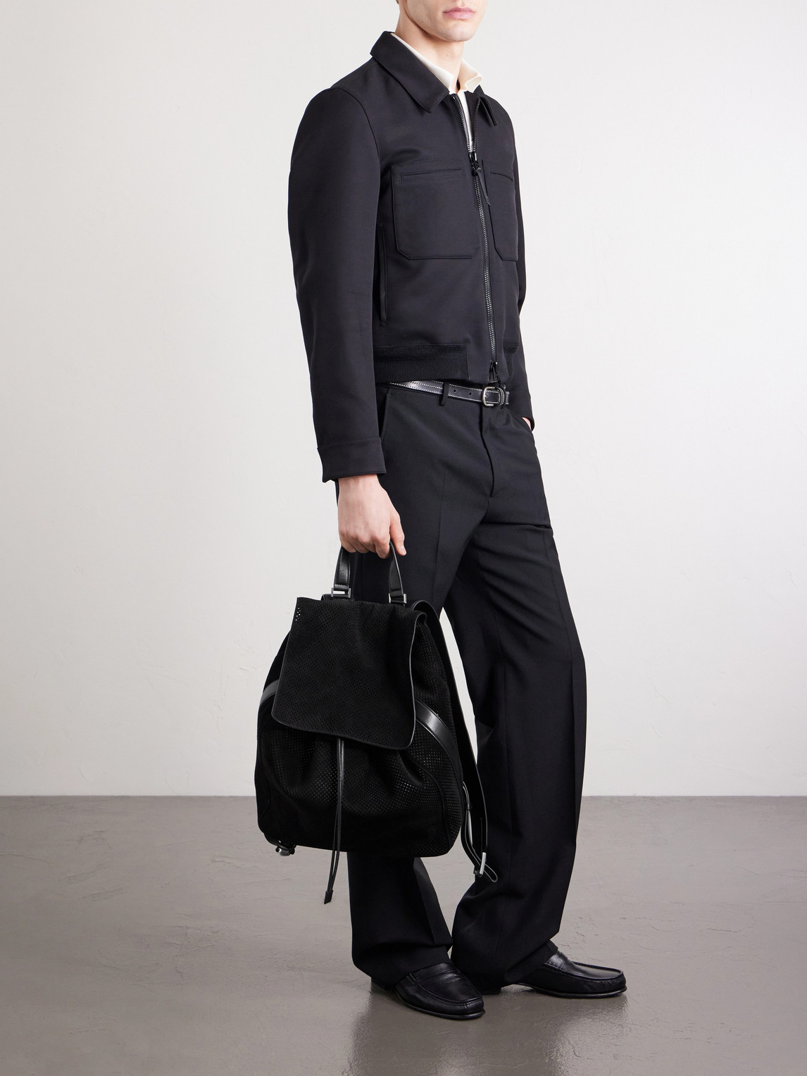  Tom Ford - T Line Leather-trimmed Perforated Suede Backpack - Men - Black 