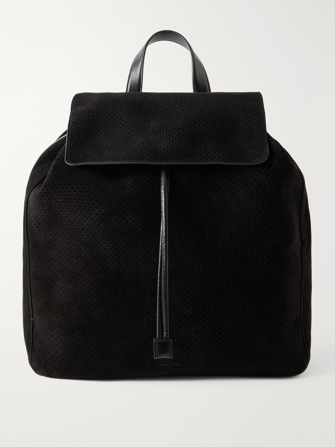 Tom Ford T Line Leather-trimmed Perforated Suede Backpack In Black